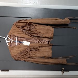 Fringed faux suede jacket
